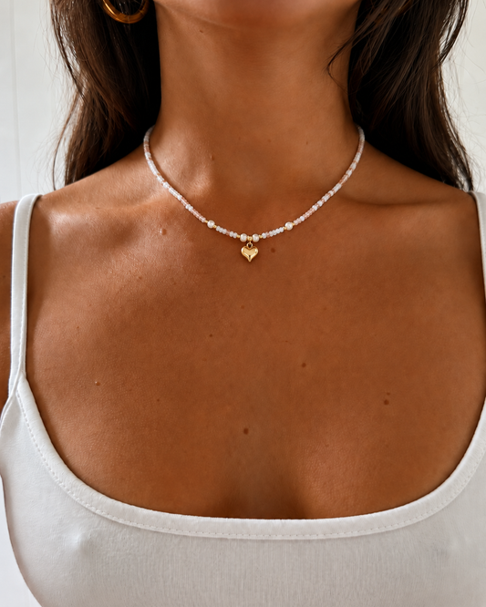 Elia Heart Pearl Necklace - Gold