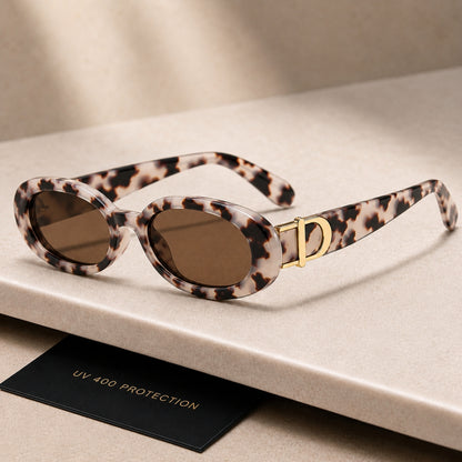 DD Sonnenbrille Oval - Weiß Leopard