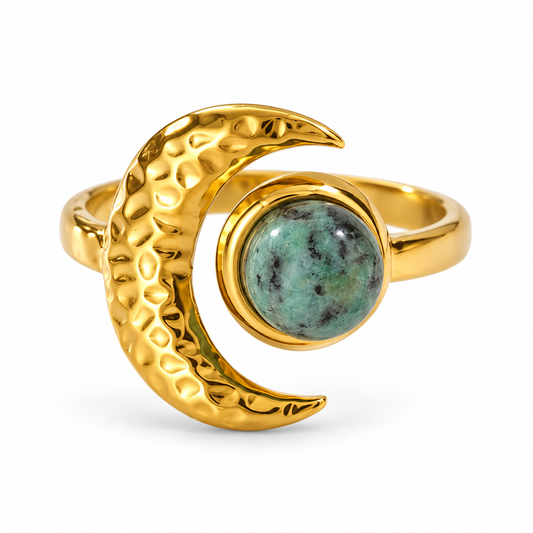 Selene Moon Ring - Gold/Green
