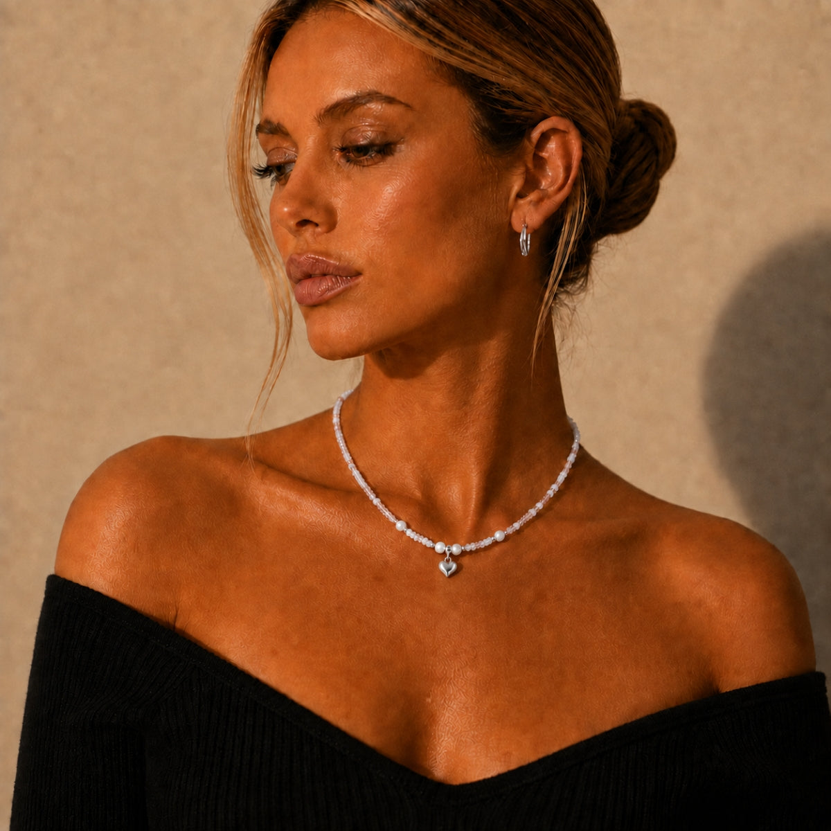 Elia Heart Pearl Necklace - Silver