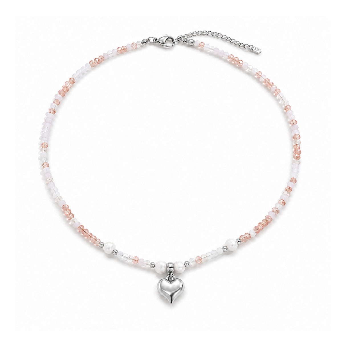 Elia Heart Pearl Necklace - Silver